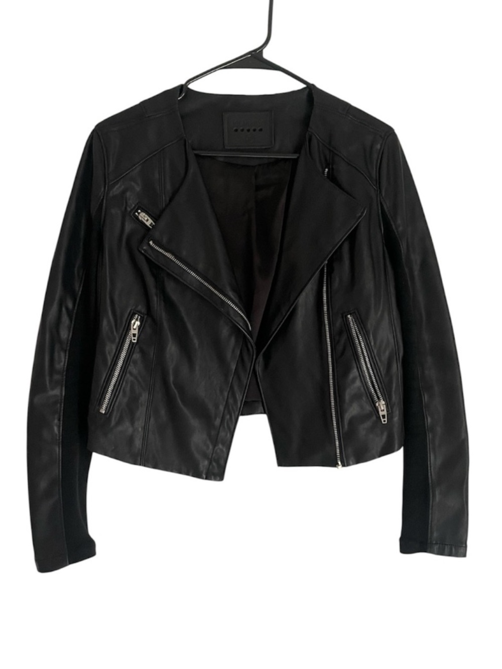 BlankNYC Collarless Faux Leather Moto Asymmetrical Zip Front Cropped Jacket